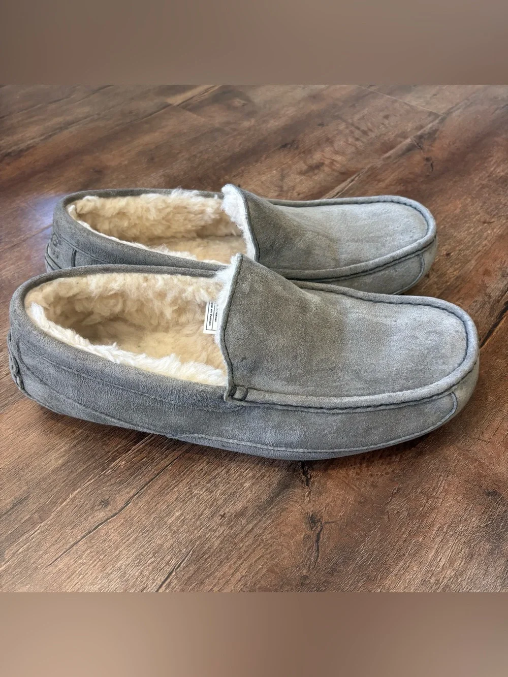 UGG Australia Ascot Slippers Men’s 13 Gray Suede Sheepskin Lined Moccasins